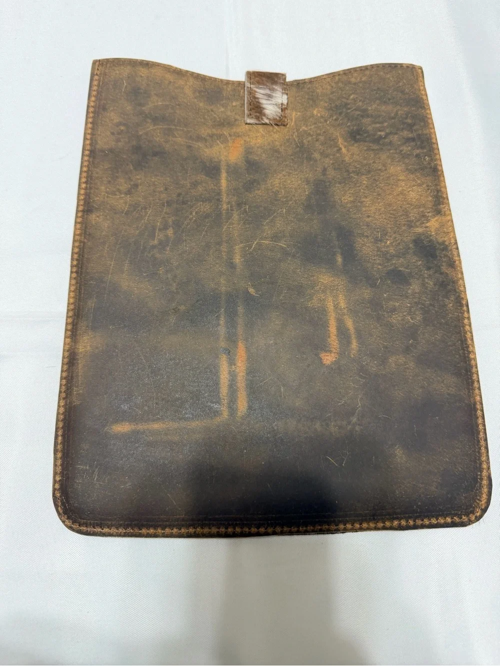 Leather Hair-On Hide Tablet Sleeve in Brown and White